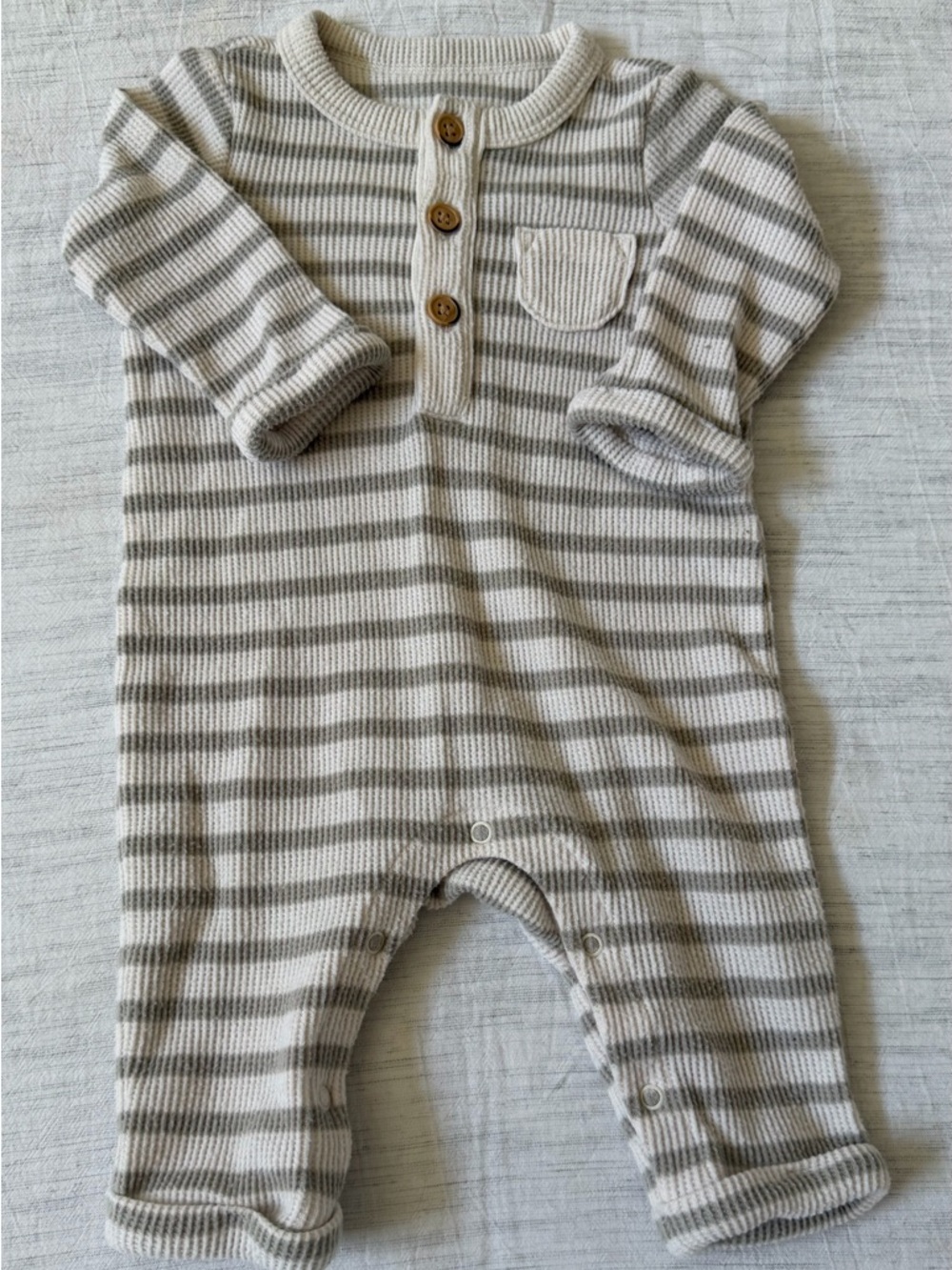 Cat & Jack Cream and Light Gray Striped Baby Footie - Super Soft!